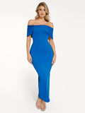 Popilush® Sculpting Formal Party Bodycon Cocktail Gown Blue / XS Shapewear Off-the-Shoulder Slim Column Maxi Dress