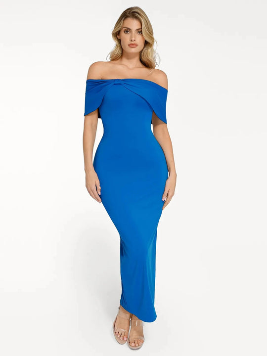 Popilush® Sculpting Formal Party Bodycon Cocktail Gown Blue / XS Shapewear Off-the-Shoulder Slim Column Maxi Dress