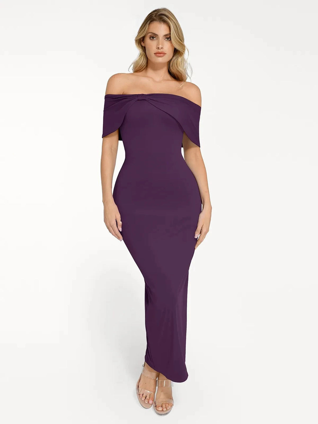 Popilush® Sculpting Formal Party Bodycon Cocktail Gown Purple / XS Shapewear Off-the-Shoulder Slim Column Maxi Dress
