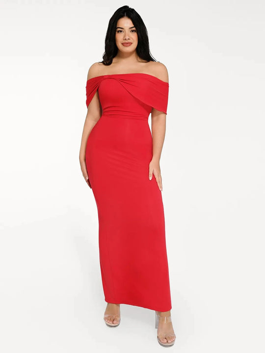 Popilush® Sculpting Formal Party Bodycon Cocktail Gown Red / XS Shapewear Off-the-Shoulder Slim Column Maxi Dress