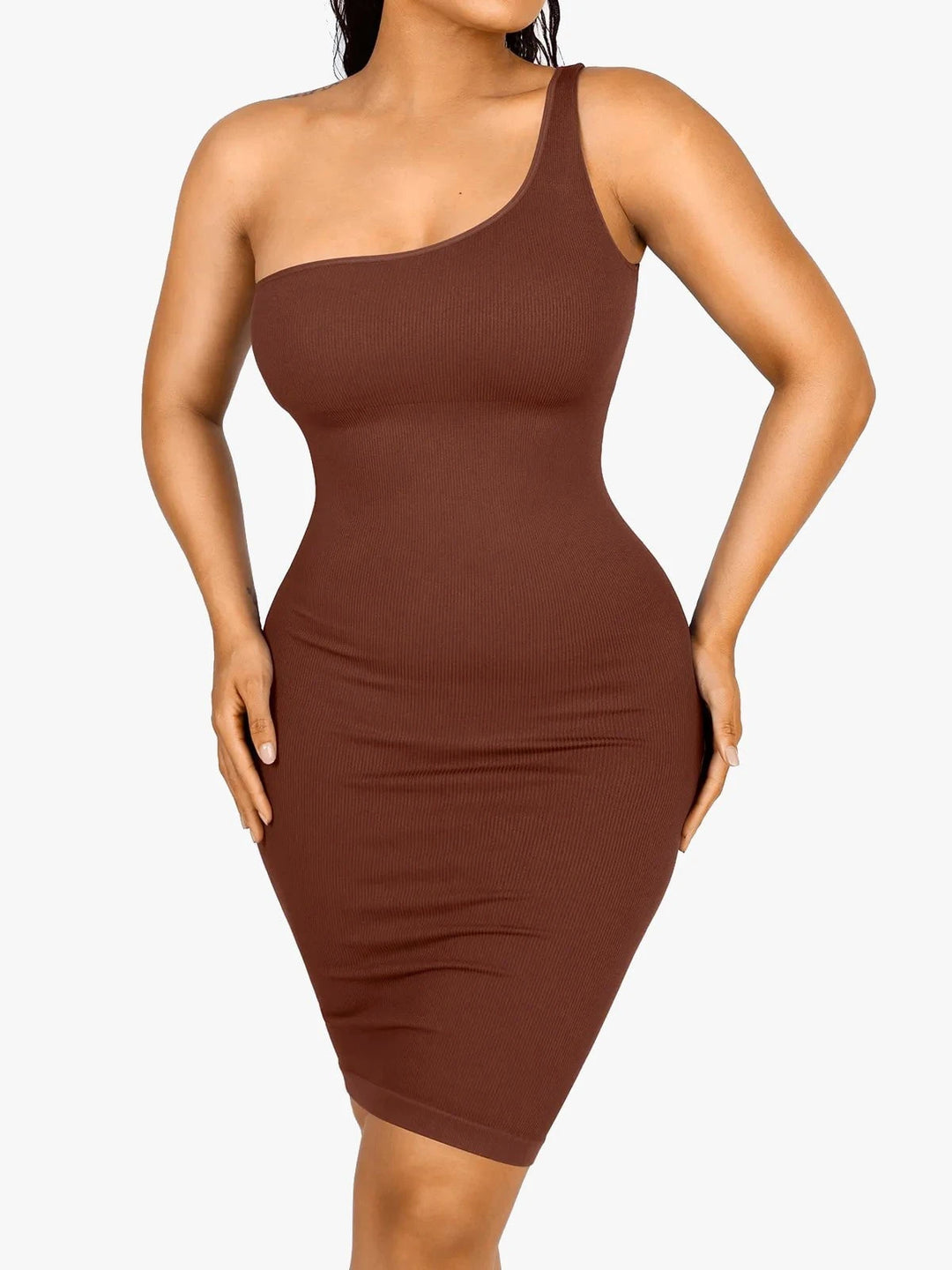 Popilush® Brown / XS/S Shapewear One Shoulder Bodycon Mini Dress