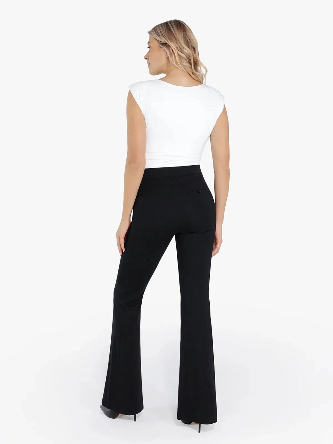 Popilush® Shapewear Padded Shoulder Slimming Bodysuit Flare-Leg Pants Set