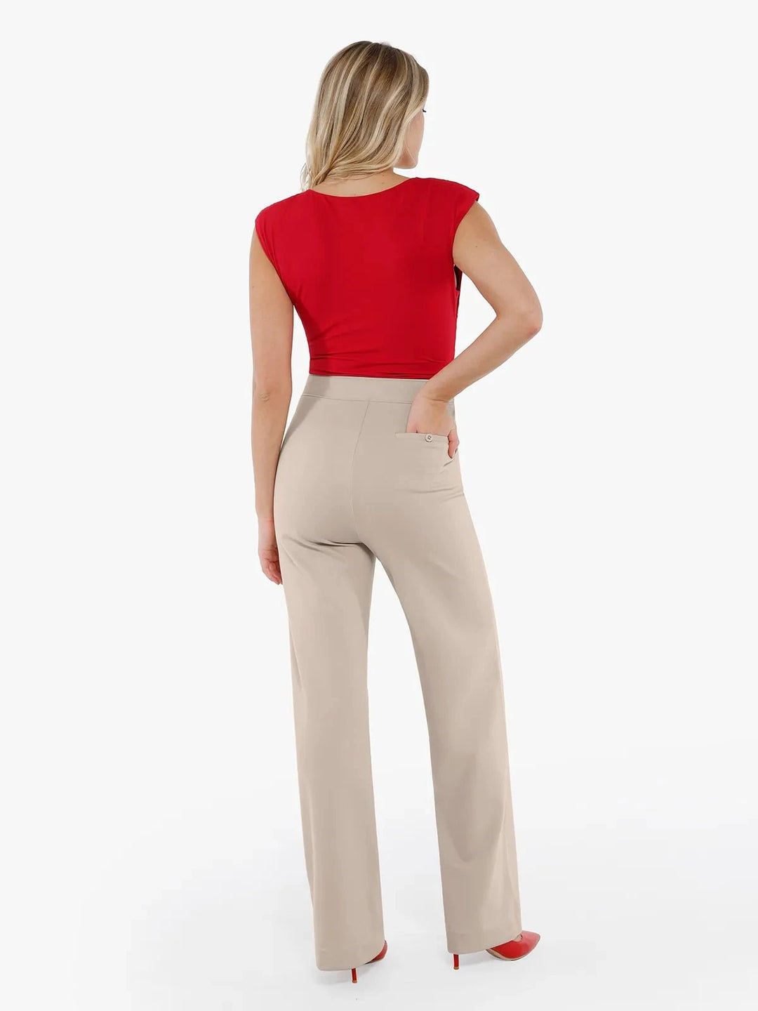 Popilush® Shapewear Padded Shoulder Slimming Bodysuit Wide-Leg Pants Set