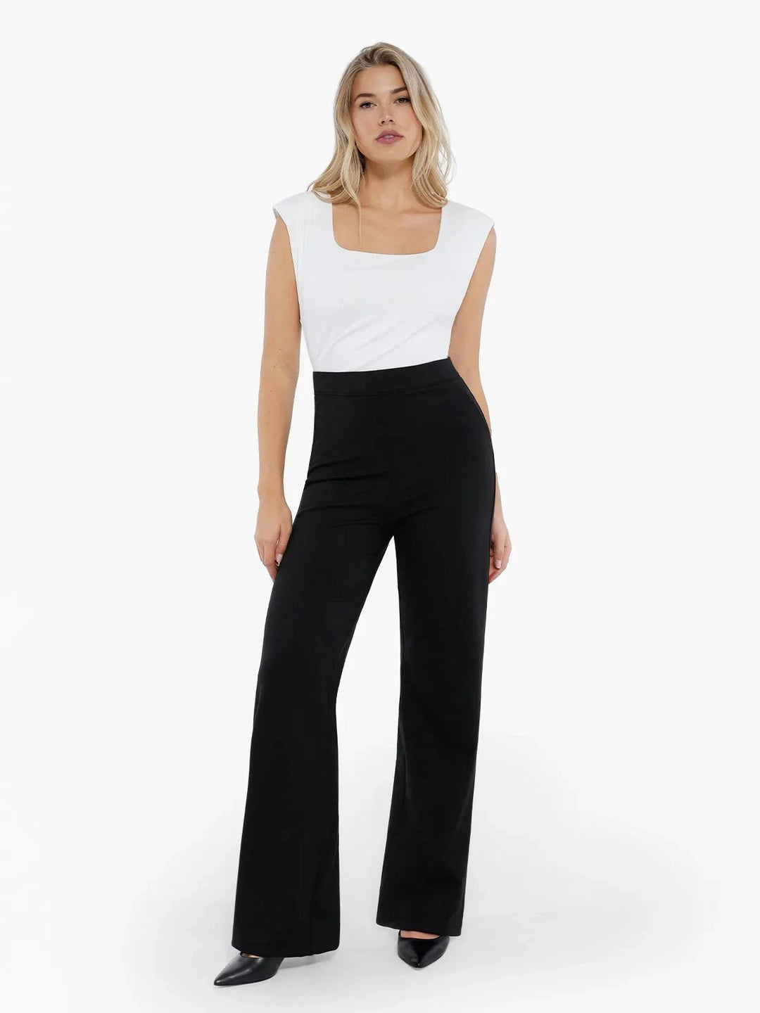 Popilush® Shapewear Padded Shoulder Slimming Bodysuit Wide-Leg Pants Set