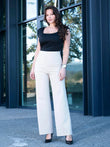 Popilush® Set / White/Black / XS Shapewear Padded Shoulder Slimming Bodysuit Wide-Leg Pants Set