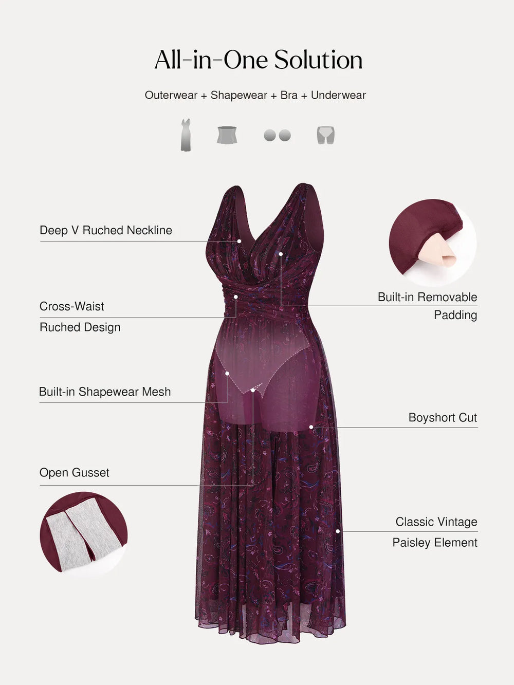 Popilush® Shapewear Paisley A-Line Maxi Dress