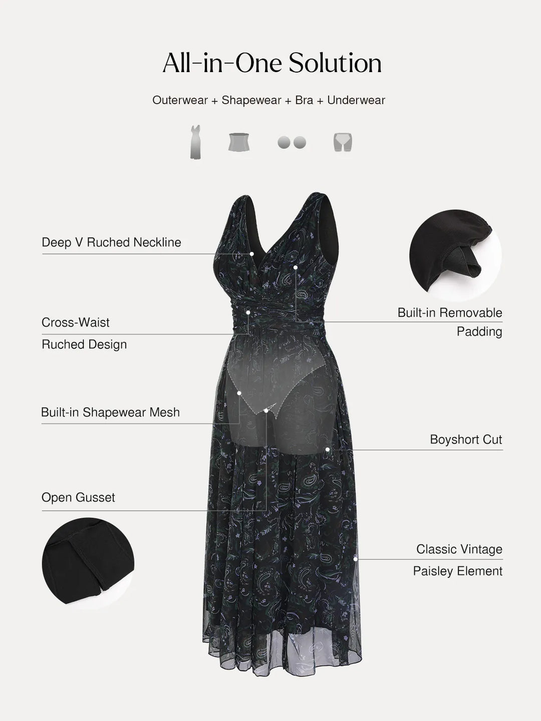 Popilush® Shapewear Paisley A-Line Maxi Dress