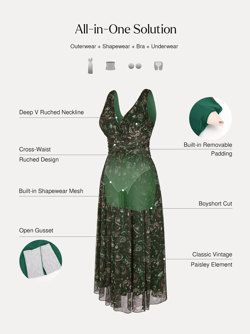 Popilush® Shapewear Paisley A-Line Maxi Dress