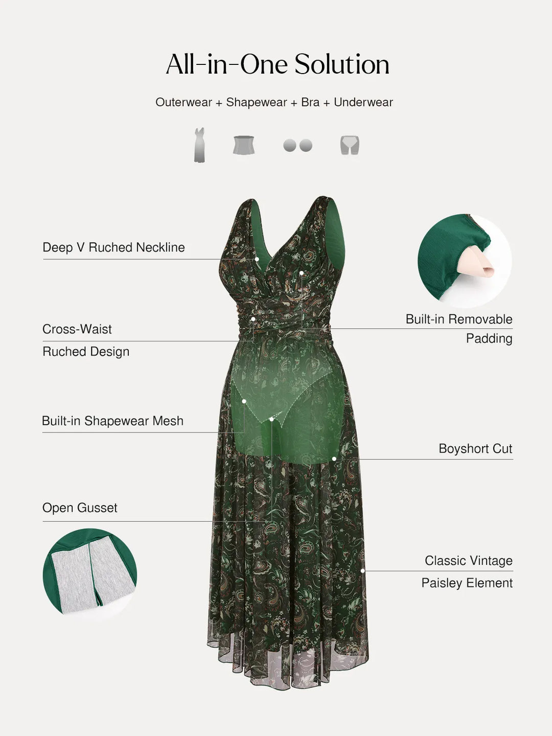 Popilush® Shapewear Paisley A-Line Maxi Dress