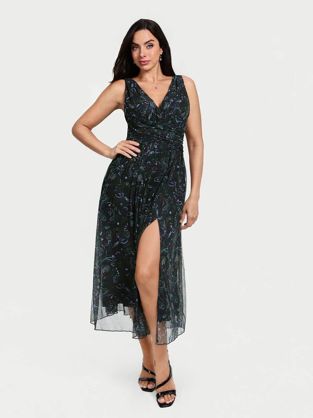 Popilush® Black Paisley / XS Shapewear Paisley A-Line Maxi Dress