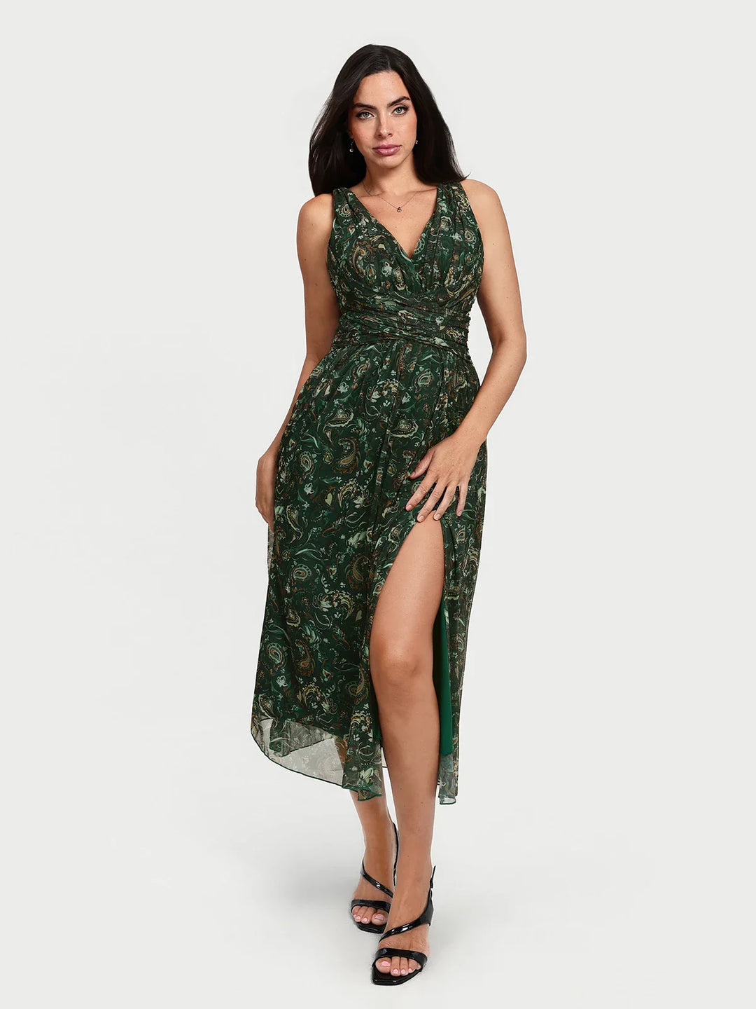Popilush® Forest Green Floral / XS Shapewear Paisley A-Line Maxi Dress