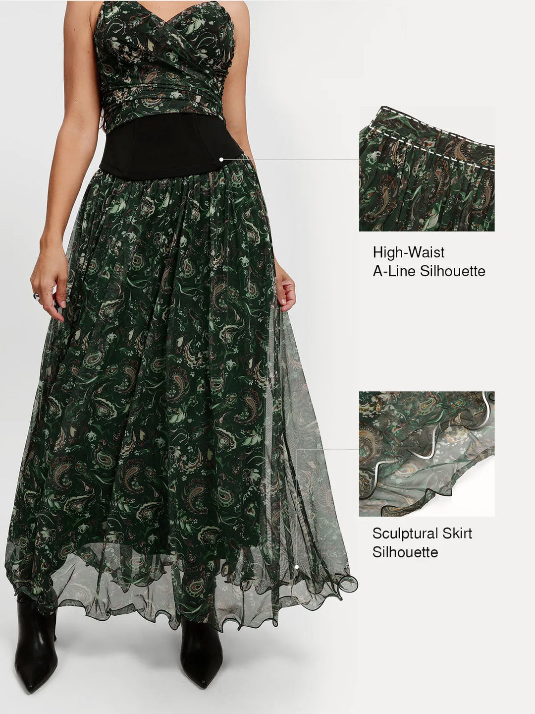 Popilush® Shapewear Paisley High Waist A-Line Maxi Skirt
