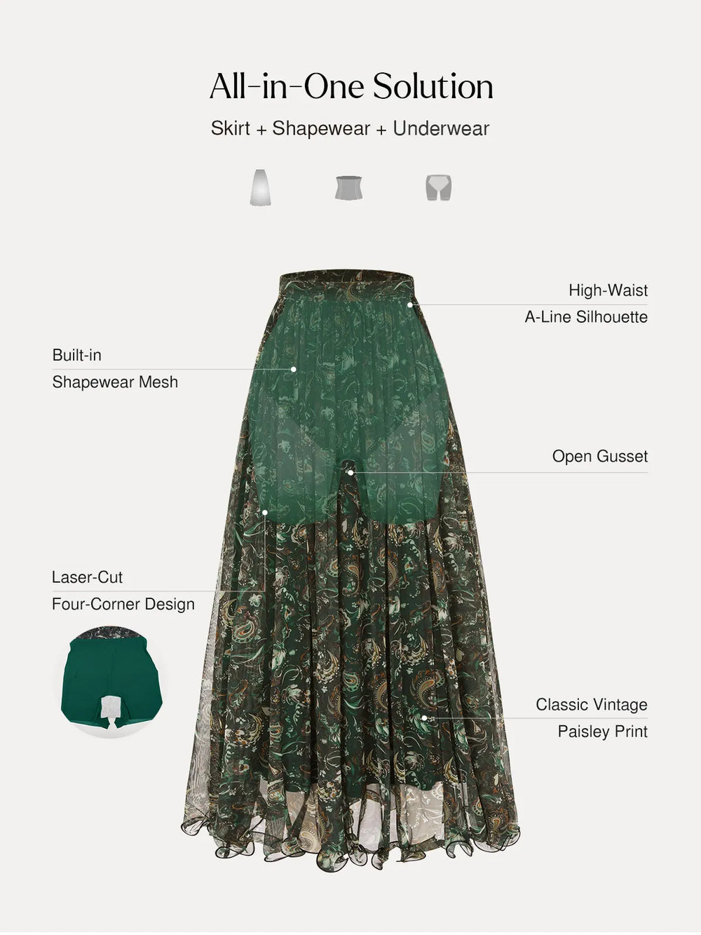 Popilush® Shapewear Paisley High Waist A-Line Maxi Skirt