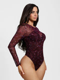 Popilush® Shapewear Paisley Mesh Sleeve Sweetheart Bodysuit(DRAFT)