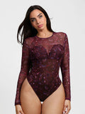 Popilush® Shapewear Paisley Mesh Sleeve Sweetheart Bodysuit(DRAFT)