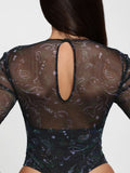 Popilush® Shapewear Paisley Mesh Sleeve Sweetheart Bodysuit(DRAFT)