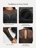 Popilush® Shapewear Paisley Mesh Sleeve Sweetheart Bodysuit(DRAFT)