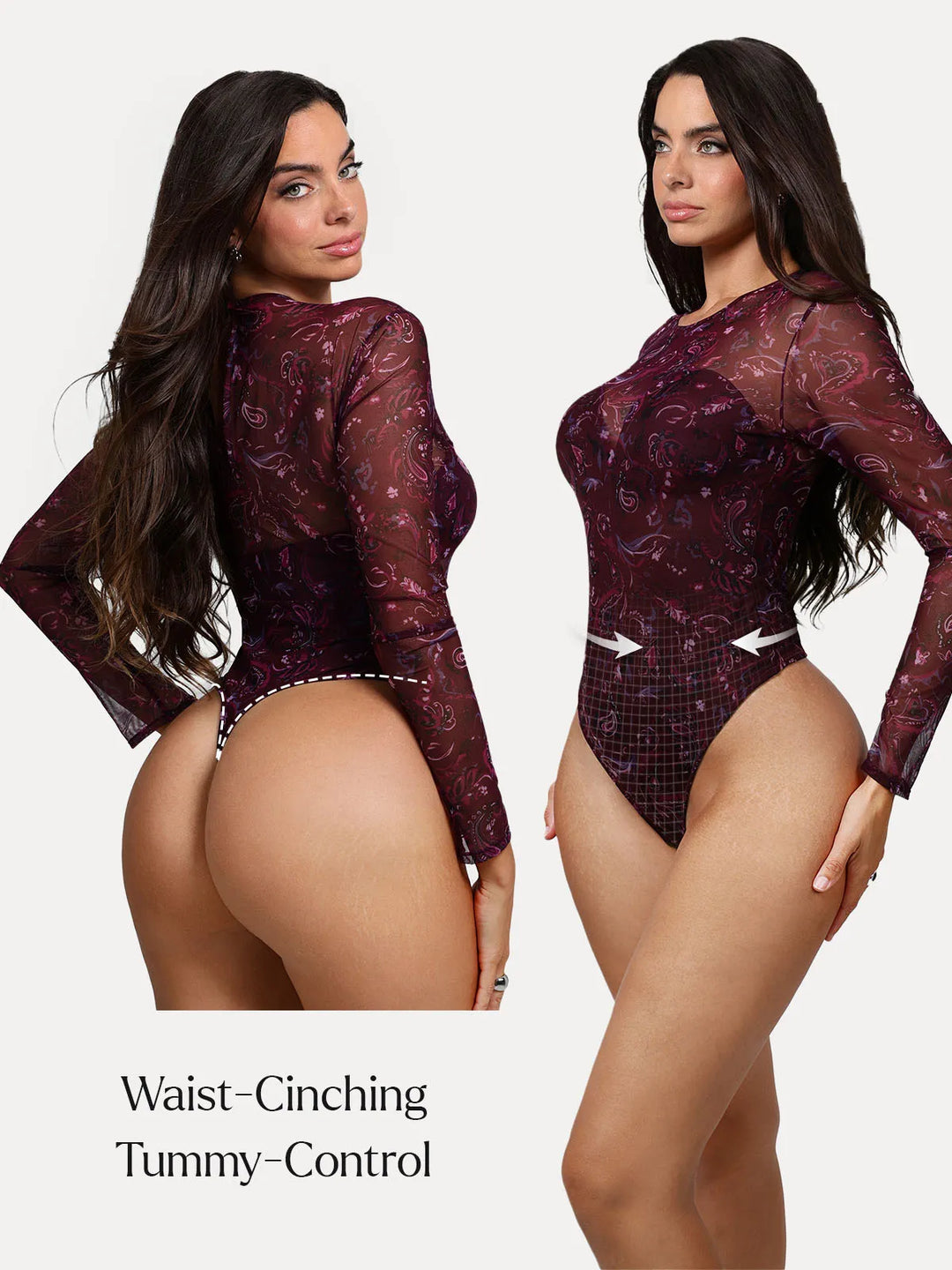 Popilush® Shapewear Paisley Mesh Sleeve Sweetheart Bodysuit(DRAFT)