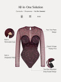 Popilush® Shapewear Paisley Mesh Sleeve Sweetheart Bodysuit(DRAFT)