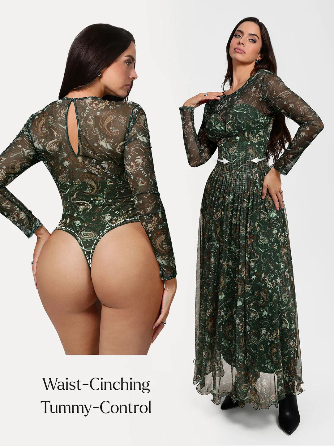 Popilush® Shapewear Paisley Mesh Sleeve Sweetheart Bodysuit(DRAFT)