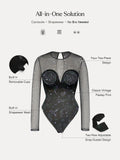 Popilush® Shapewear Paisley Mesh Sleeve Sweetheart Bodysuit(DRAFT)