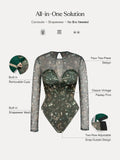 Popilush® Shapewear Paisley Mesh Sleeve Sweetheart Bodysuit(DRAFT)