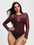 Popilush® Red Paisley / XS Shapewear Paisley Mesh Sleeve Sweetheart Bodysuit(DRAFT)