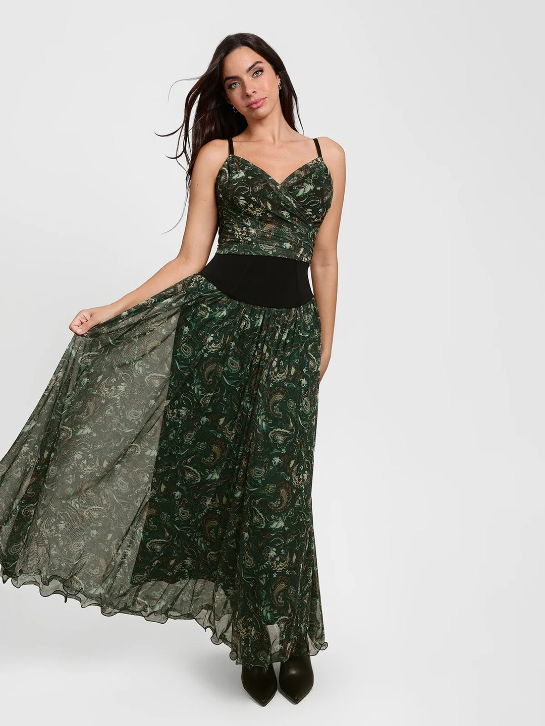 Popilush® Shapewear Paisley Sculpting Corset Top or High Waist A-Line Maxi Skirt