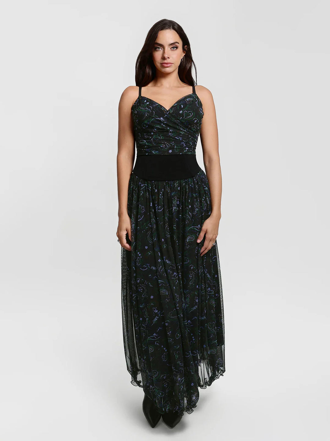 Popilush® Black / XS Shapewear Paisley Sculpting Corset Top or High Waist A-Line Maxi Skirt