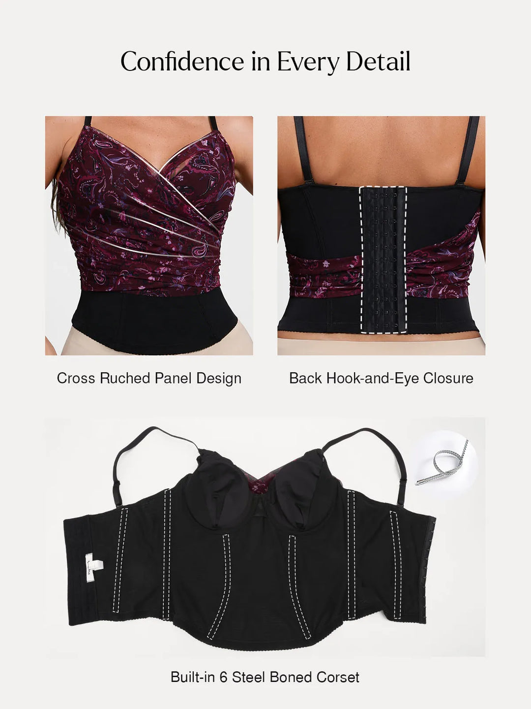 Popilush® Shapewear Paisley V Neck Mesh Cami Corset Top