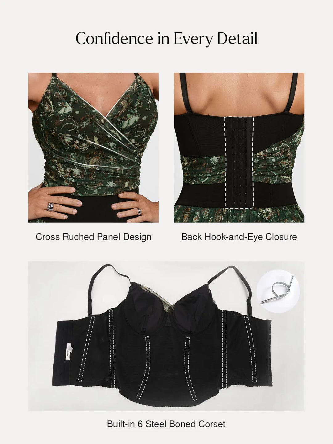 Popilush® Shapewear Paisley V Neck Mesh Cami Corset Top