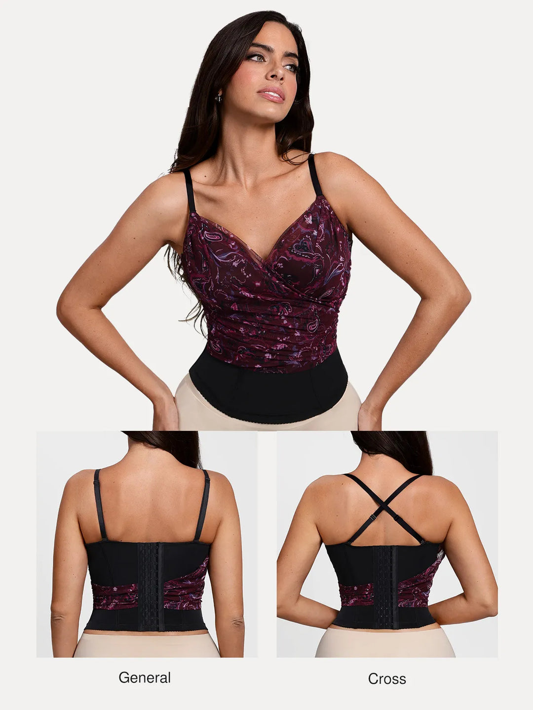 Popilush® Shapewear Paisley V Neck Mesh Cami Corset Top