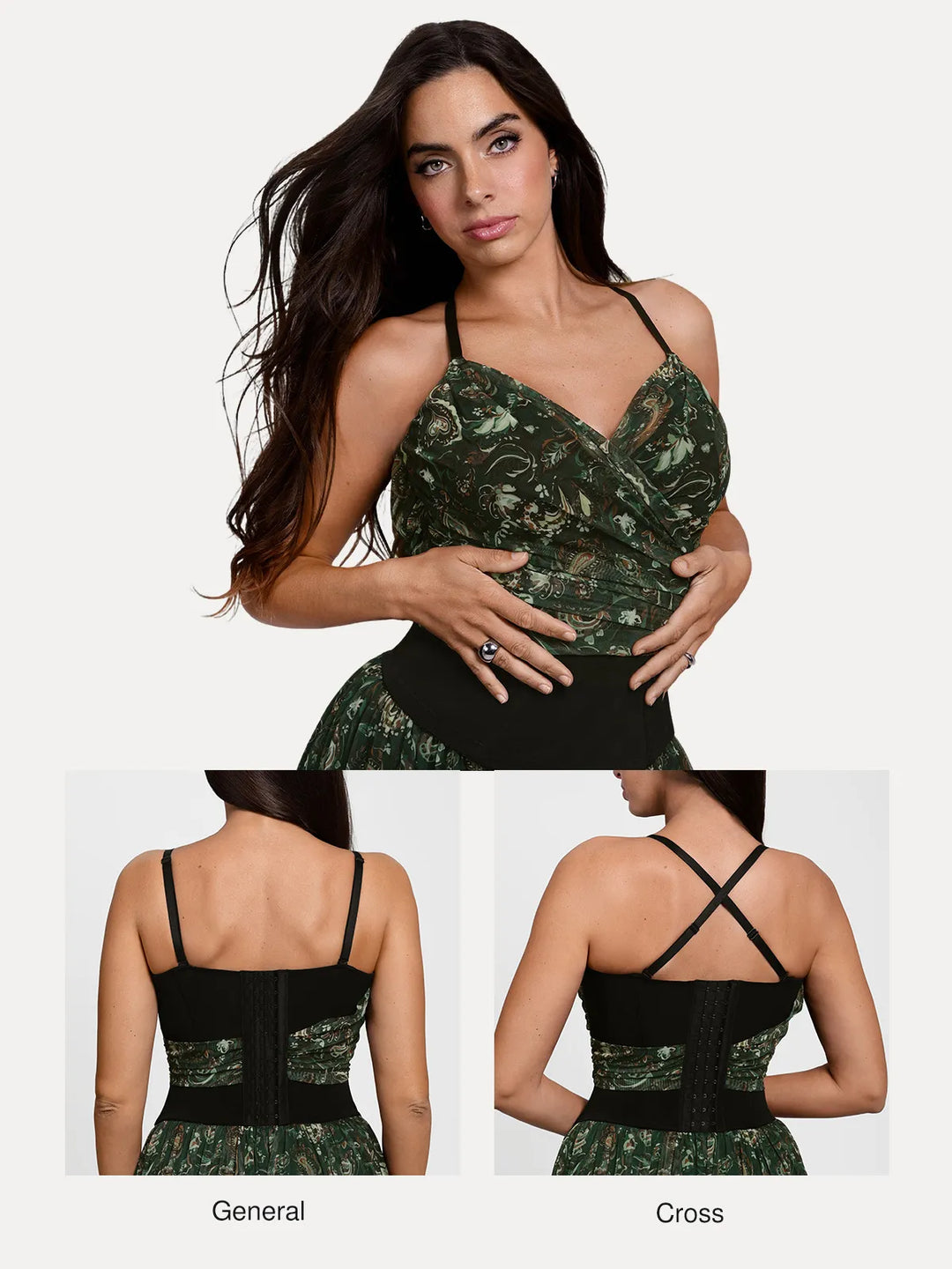 Popilush® Shapewear Paisley V Neck Mesh Cami Corset Top