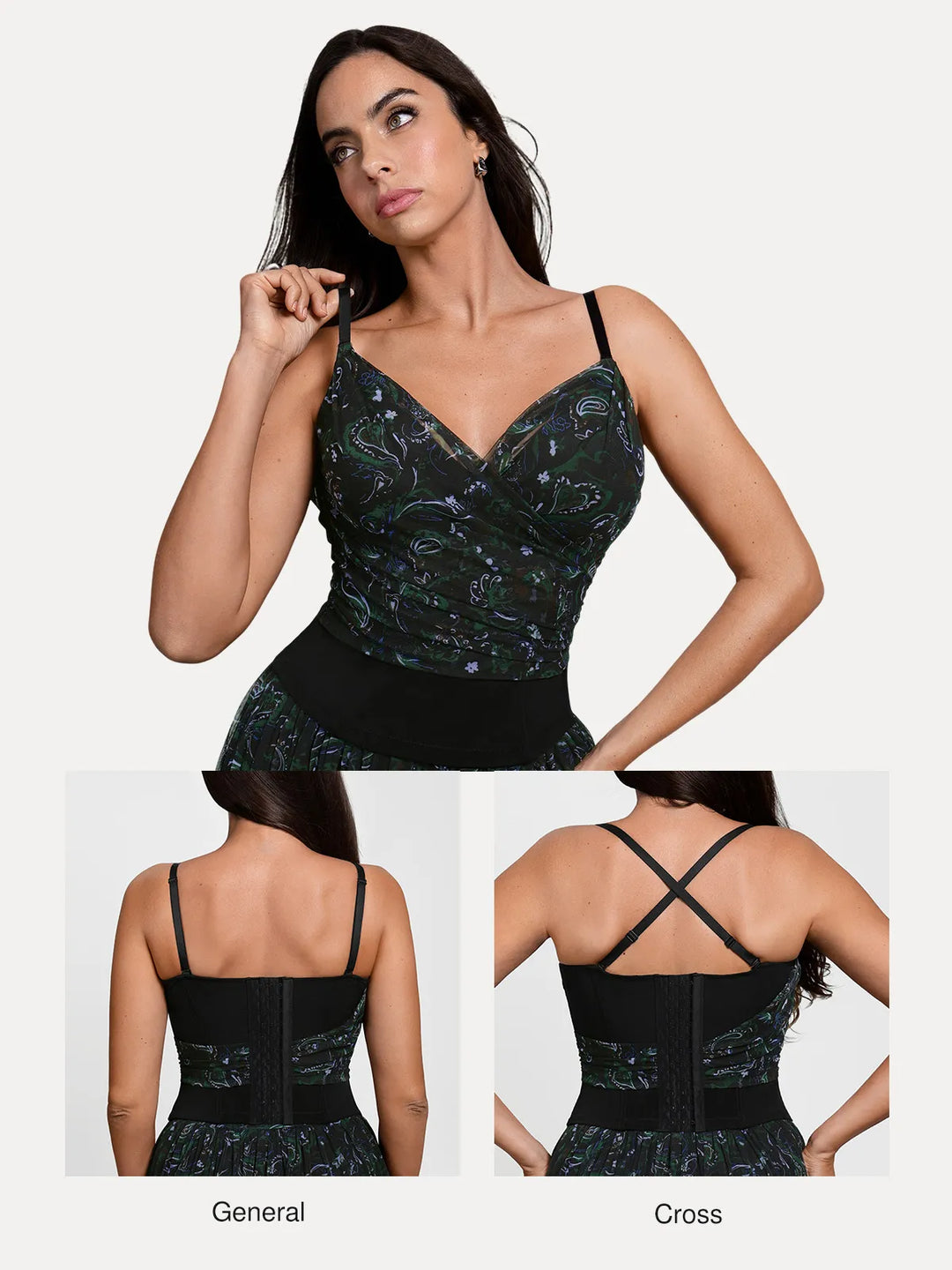 Popilush® Shapewear Paisley V Neck Mesh Cami Corset Top