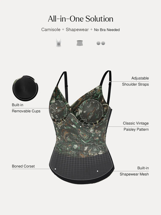 Popilush® Shapewear Paisley V Neck Mesh Cami Corset Top