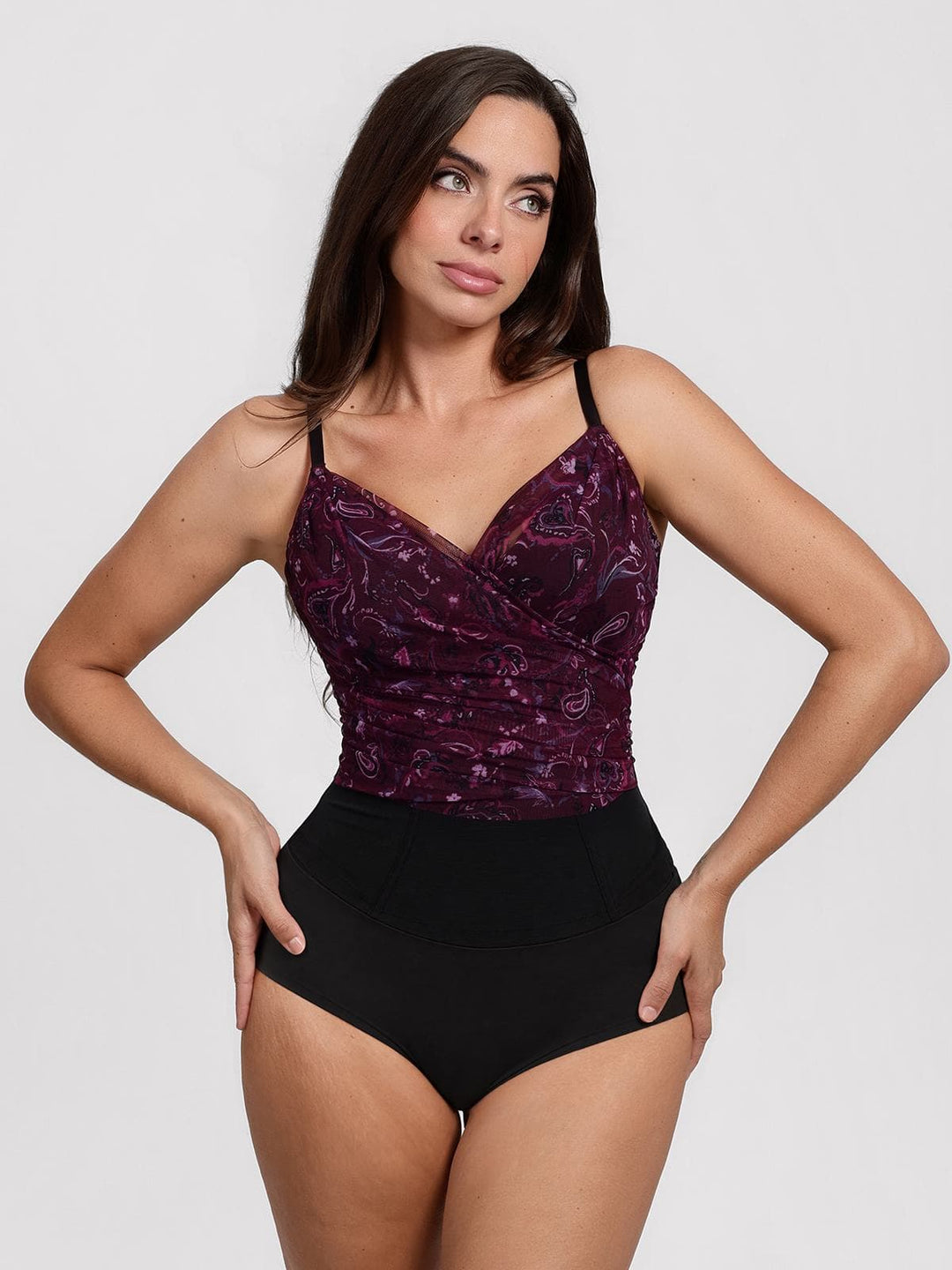 Popilush® Shapewear Paisley V Neck Mesh Cami Corset Top