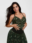 Popilush® Forest Green Floral / XS Shapewear Paisley V Neck Mesh Cami Corset Top
