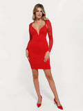 Popilush® Sculpting Formal Party Bodycon Cocktail Gown Shapewear Plunging V Lace Trim Bodycon Mini Dress