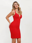 Popilush® Sculpting Formal Party Bodycon Cocktail Gown Shapewear Plunging V Lace Trim Bodycon Mini Dress