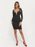 Popilush® Sculpting Formal Party Bodycon Cocktail Gown Shapewear Plunging V Lace Trim Bodycon Mini Dress