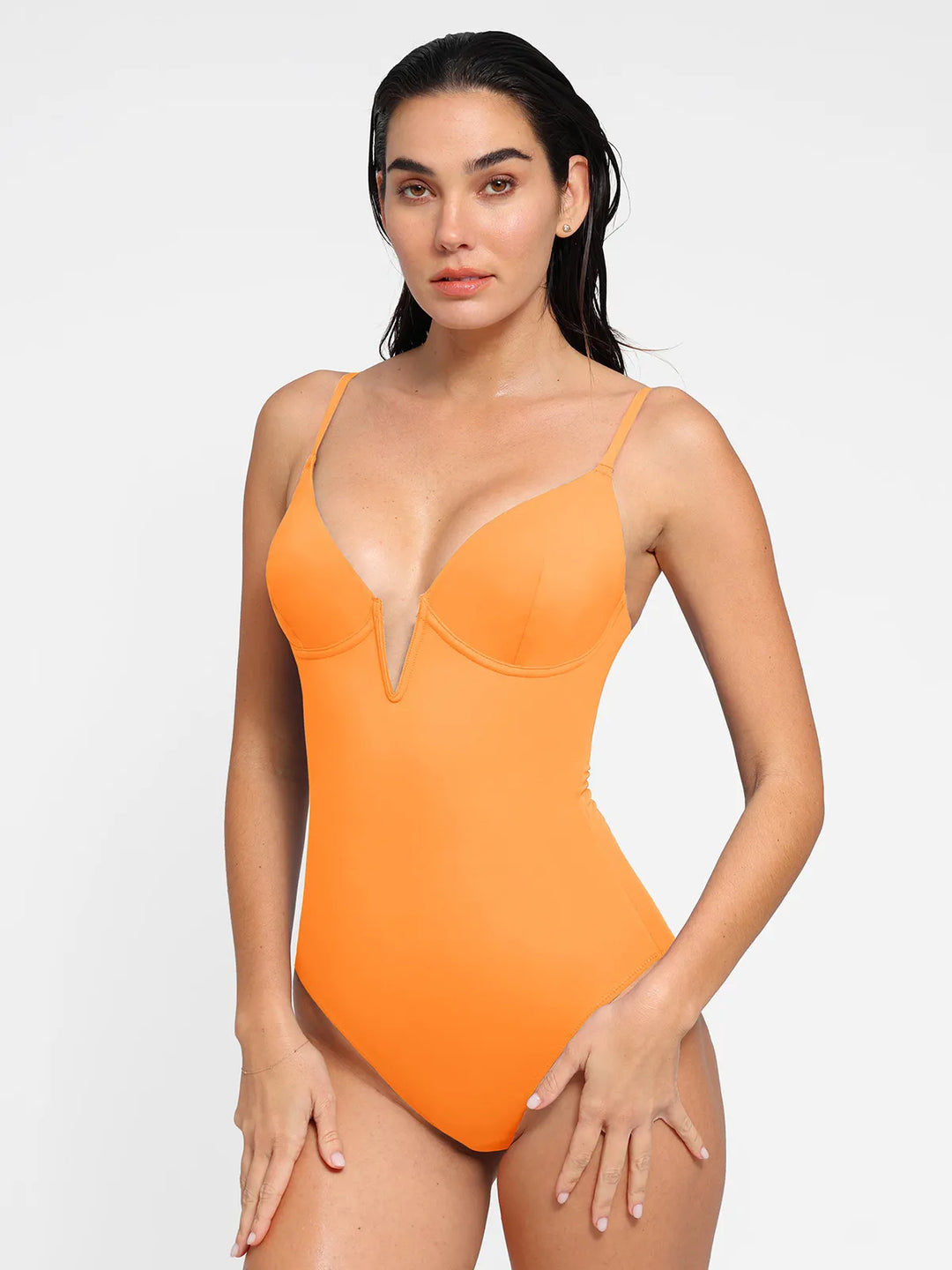 Popilush® Tummy Control Slimming Swimwear Light Orange / XS Shapewear Plunging V Slimming One-Piece Swimsuit