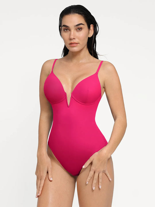 Popilush® Tummy Control Slimming Swimwear Pink / XS Shapewear Plunging V Slimming One-Piece Swimsuit
