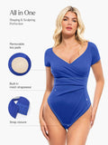 Popilush® Shapewear Portrait Neckline Draped Sculpting Bodysuit