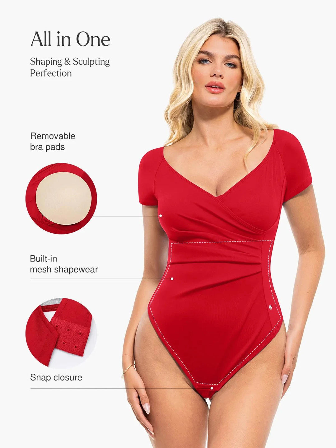 Popilush® Shapewear Portrait Neckline Draped Sculpting Bodysuit