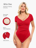 Popilush® Shapewear Portrait Neckline Draped Sculpting Bodysuit