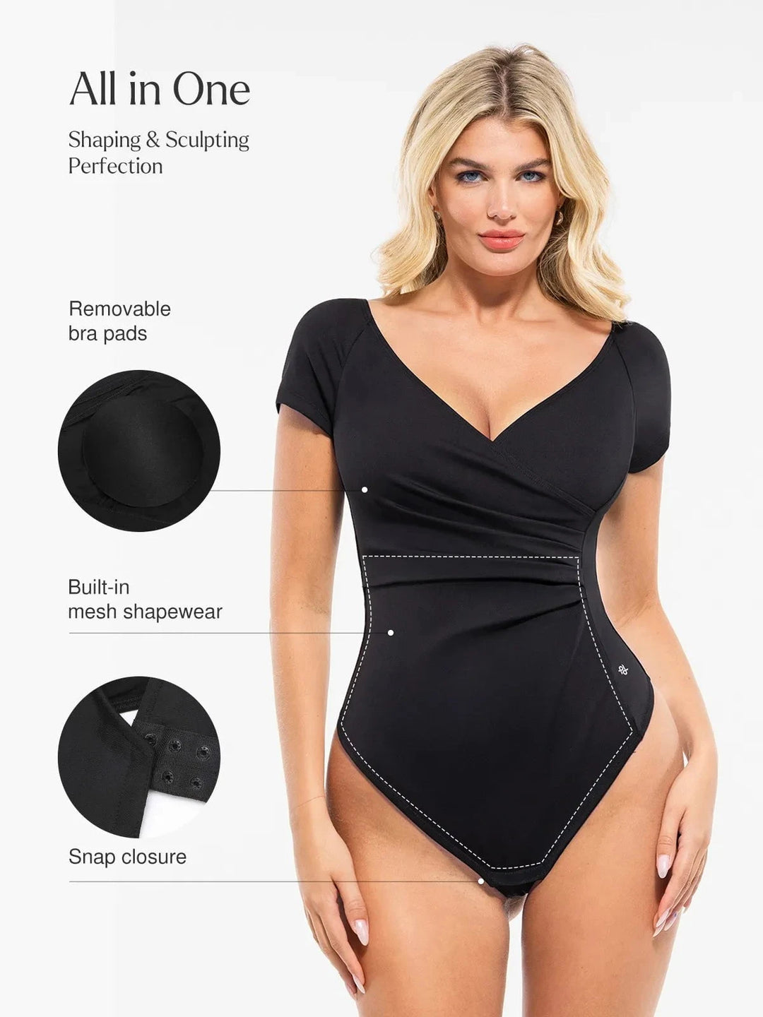 Popilush® Shapewear Portrait Neckline Draped Sculpting Bodysuit