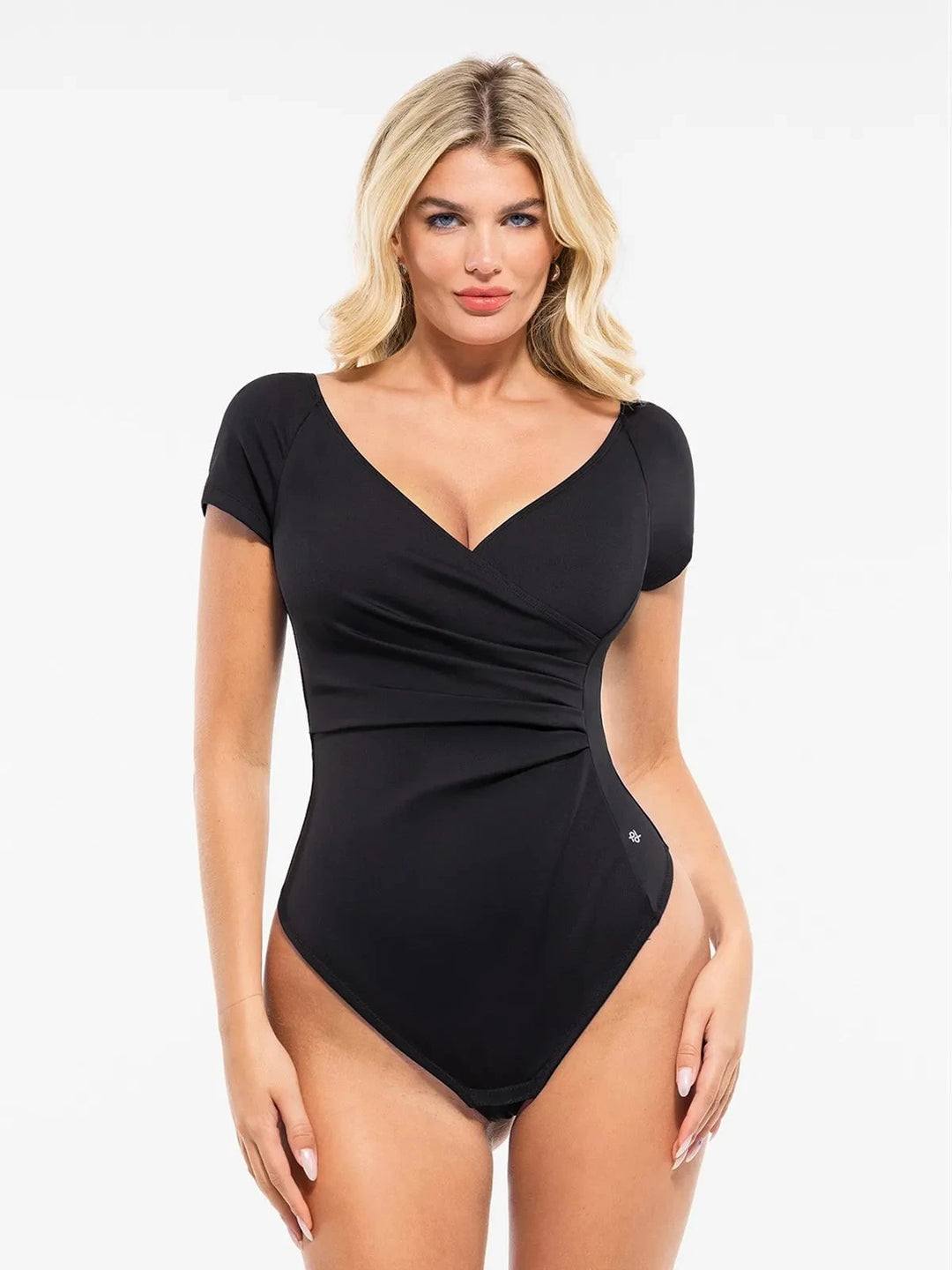 Popilush® Black / XS Shapewear Portrait Neckline Draped Sculpting Bodysuit