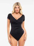 Popilush® Black / XS Shapewear Portrait Neckline Draped Sculpting Bodysuit