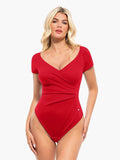 Popilush® Red / XS Shapewear Portrait Neckline Draped Sculpting Bodysuit