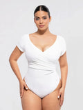 Popilush® White / XS Shapewear Portrait Neckline Draped Sculpting Bodysuit